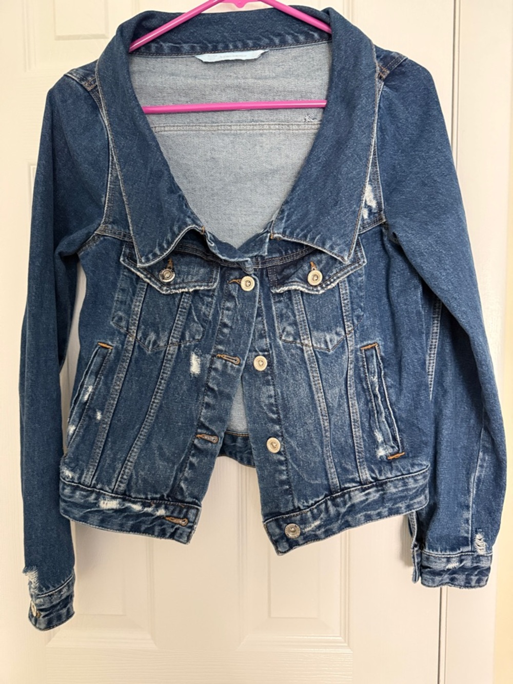 Zara Blue Distressed Denim Jacket-Small